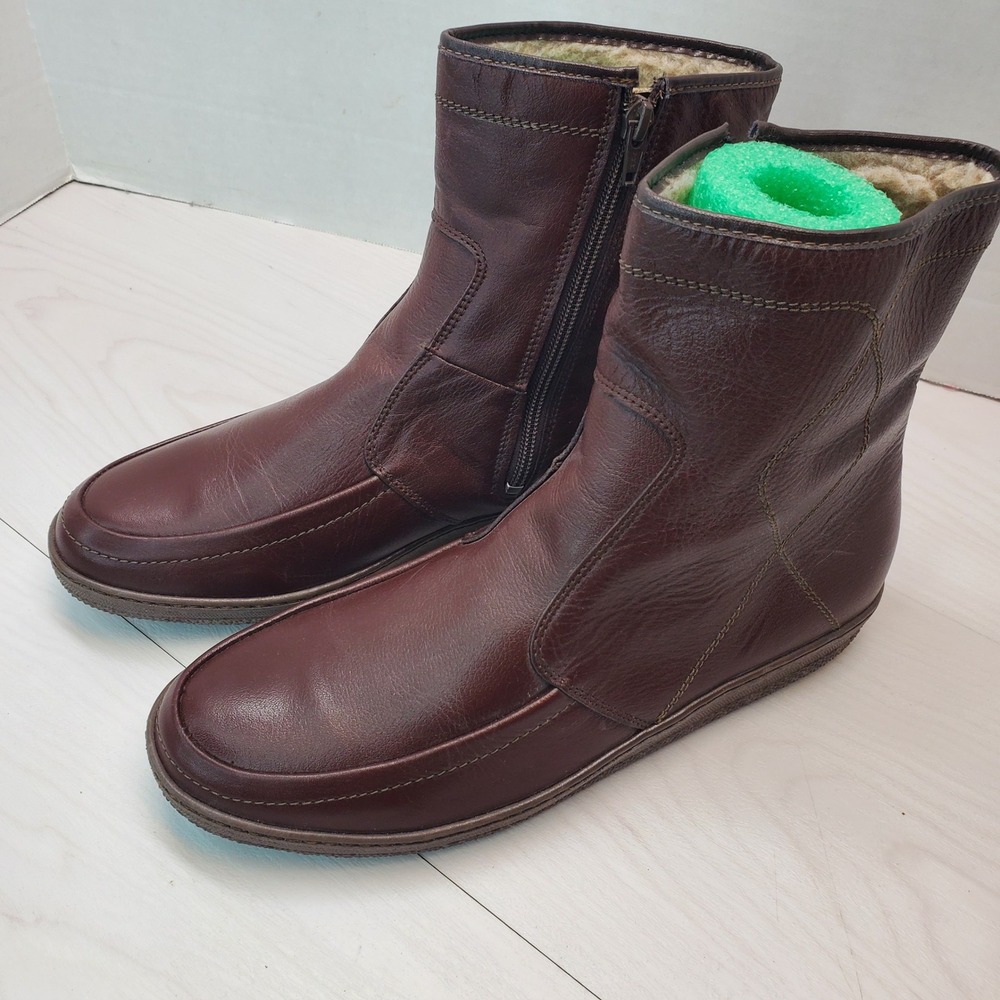 Lennu Finland Brown Leather Shearling Lined Ankle Boots 42 90s Gorpcore Scandi
